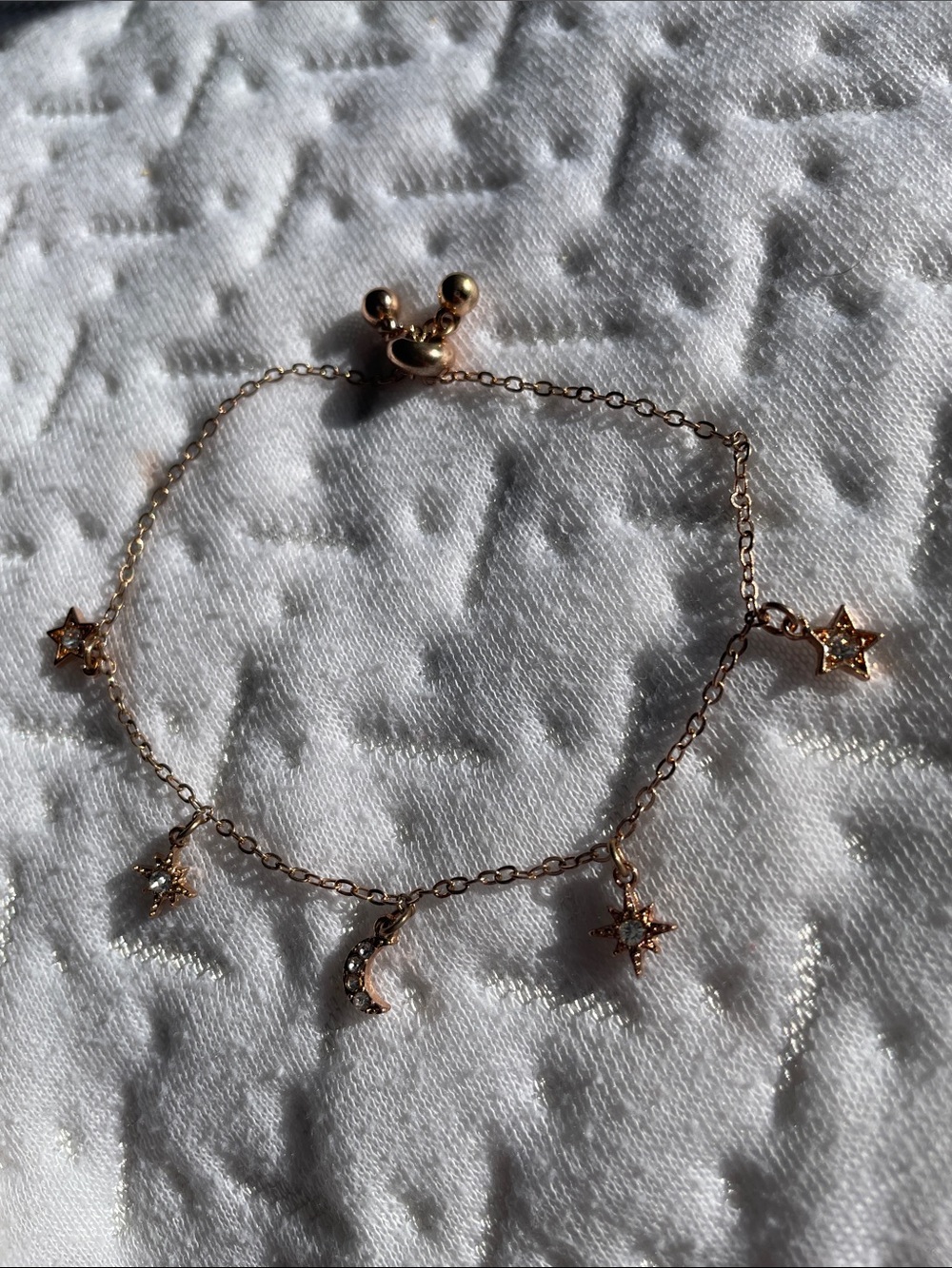 Delicate Moon & Star Charm Bracelet - Rose Gold